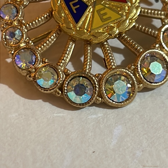 VINTAGE ENAMEL fraternity PIN/BROOCH W/ AB RHINESTONES GOLD TONE - Picture 6 of 6